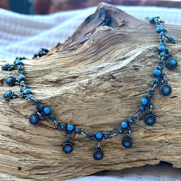 Vintage Y2K Necklace Blue & Gun Metal Silver Claw Clasp with Extender Chain - Picture 8 of 8